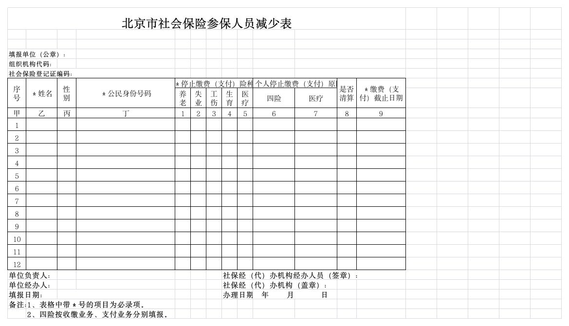 北京市社会保险人员增加减少表第1页