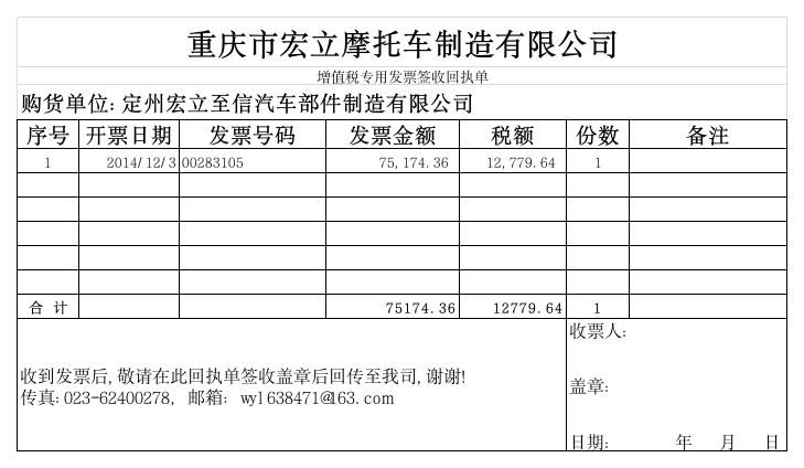 增值税专用发票签收回执单第1页