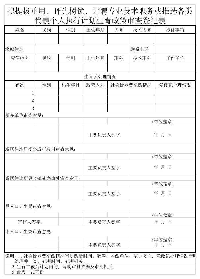 计划生育审查登记表