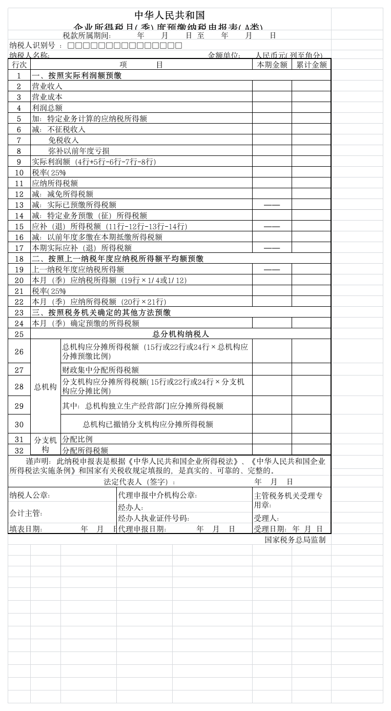 2012版企业所得税申报表第1页