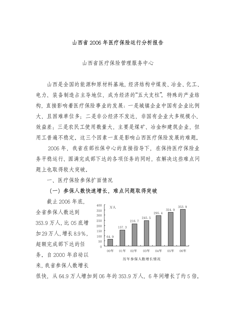 山西省医疗保险运行分析材料