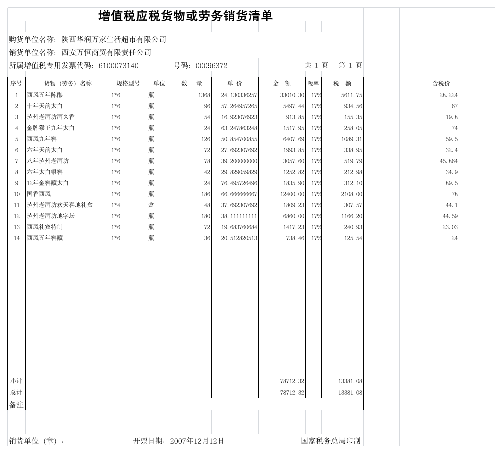 增值税销货清单第1页