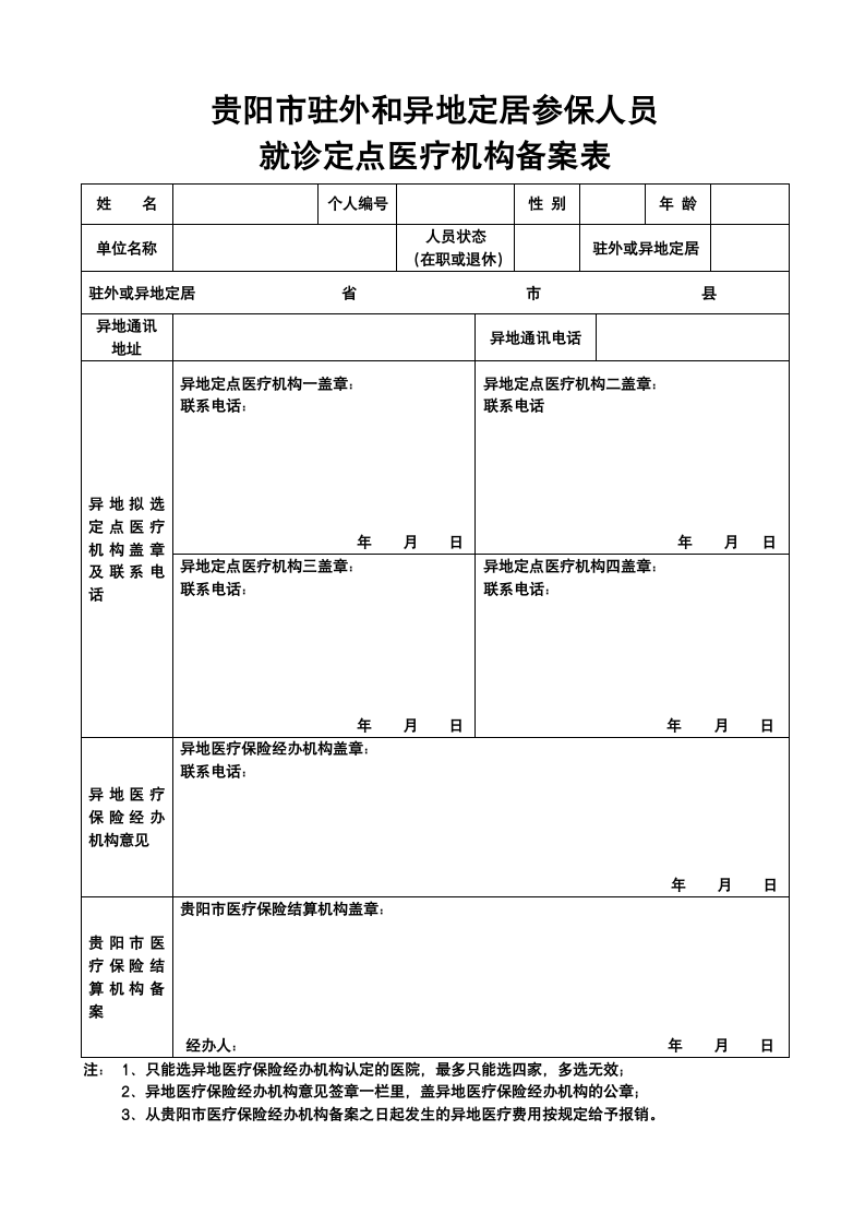 贵阳市医疗保险异地备案表第1页