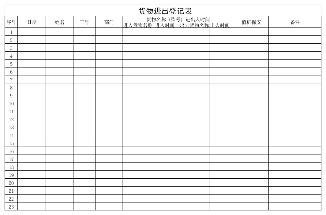 货物进出登记表第1页