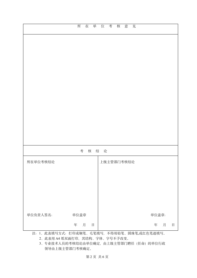 年度考核登记表第2页