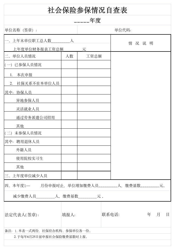 社会保险参保情况自查表