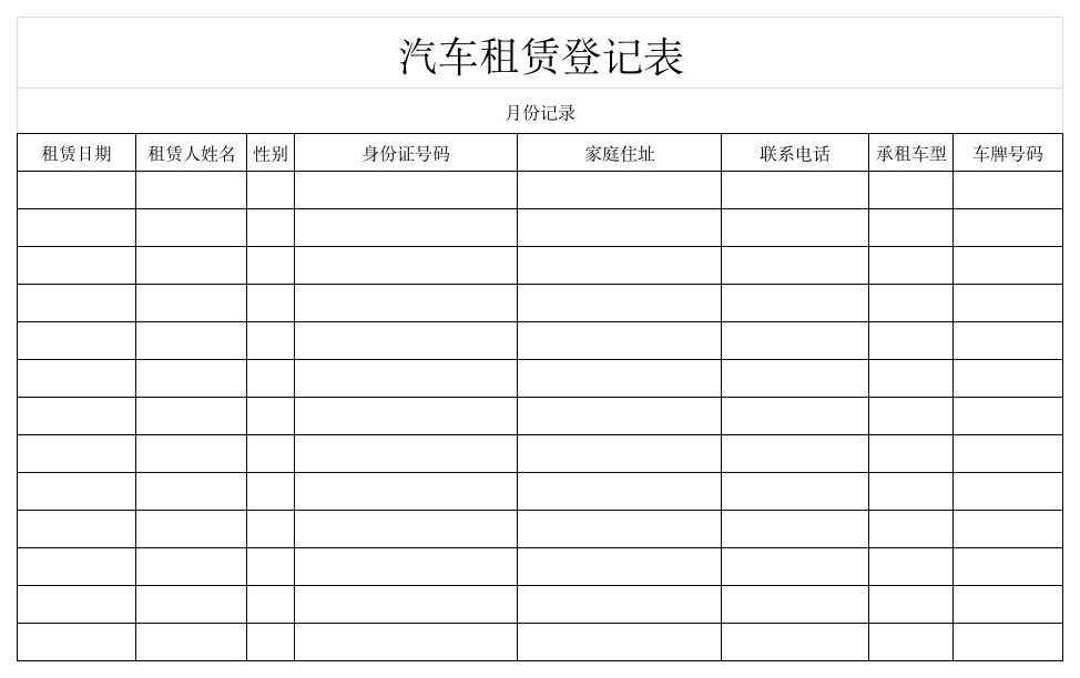 汽车租赁登记表第1页