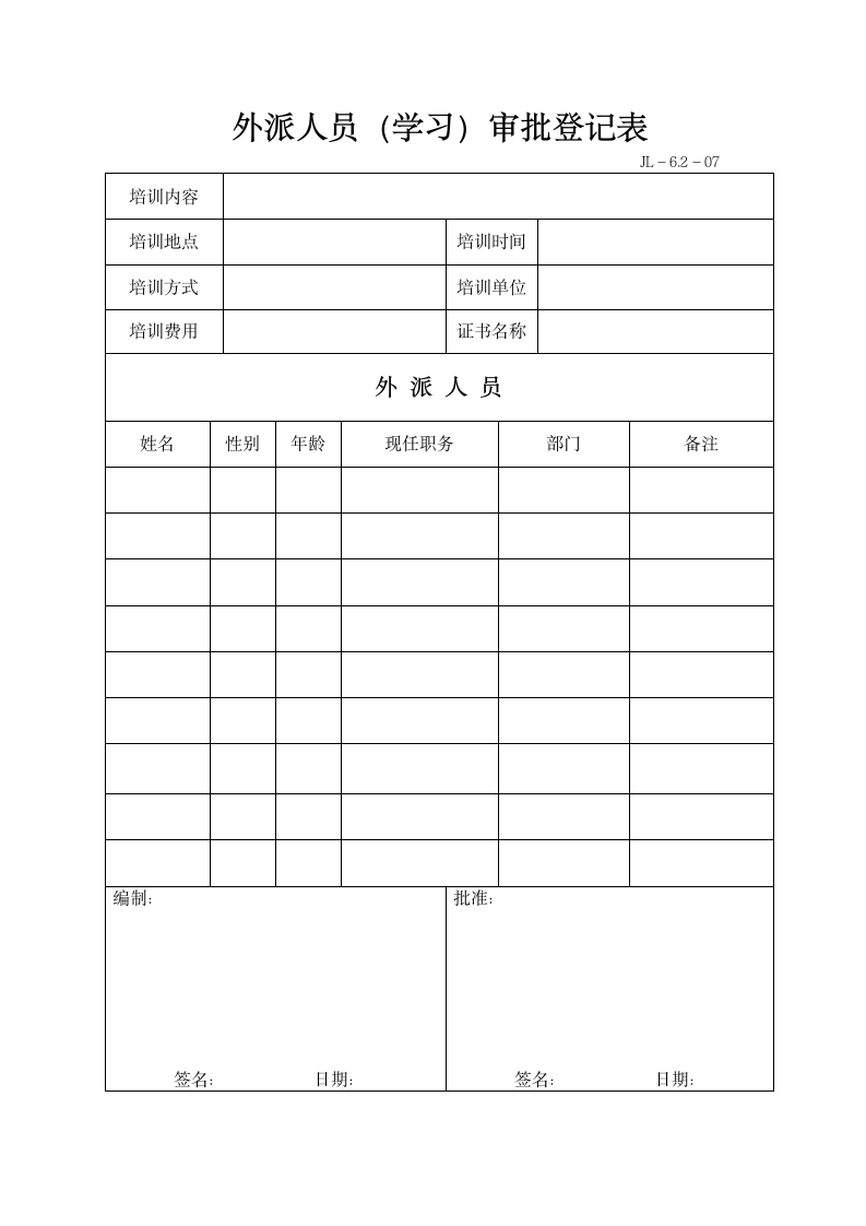 外派人员培训登记表第1页