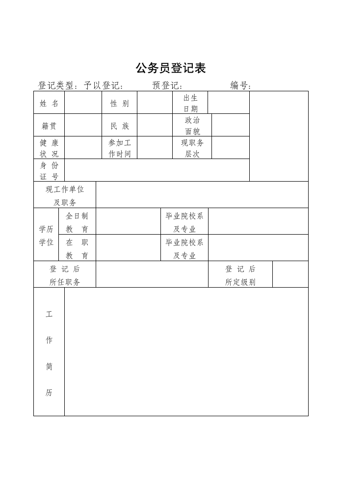 公务员登记表(空表)第1页