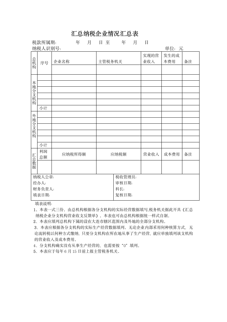 企业所得税汇总纳税企业情况汇总表第1页