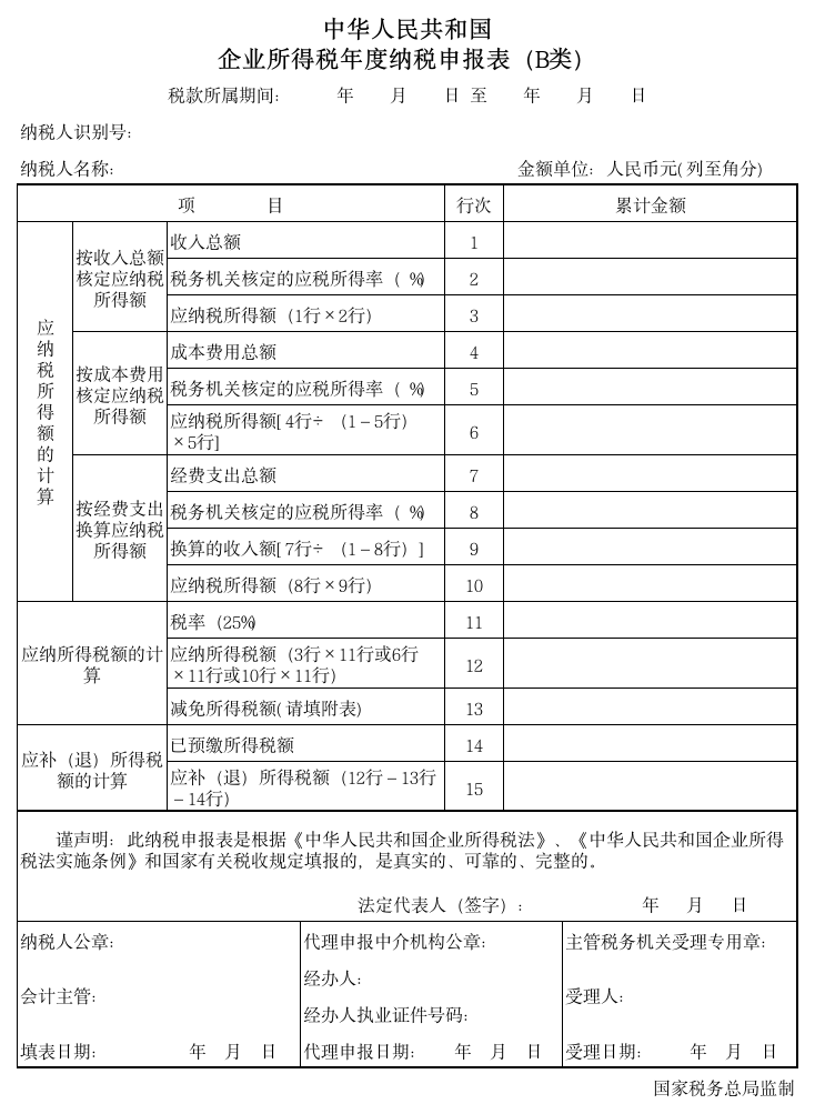 企业所得税B类表 空表第1页