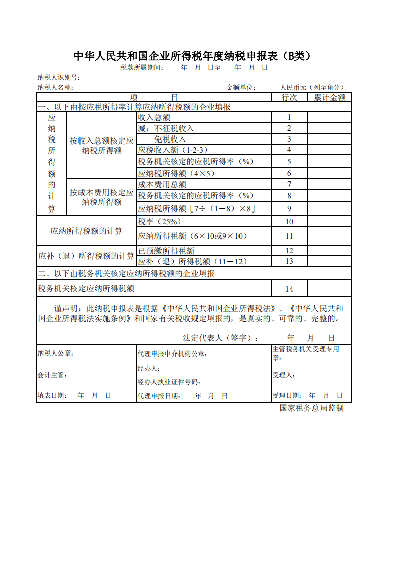 企业所得税年报(B类)第1页