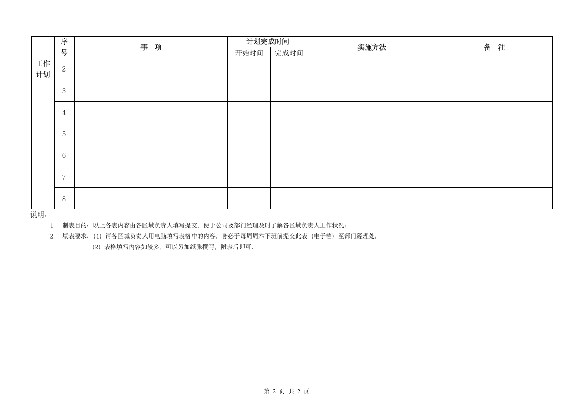 周工作总结计划表格第2页