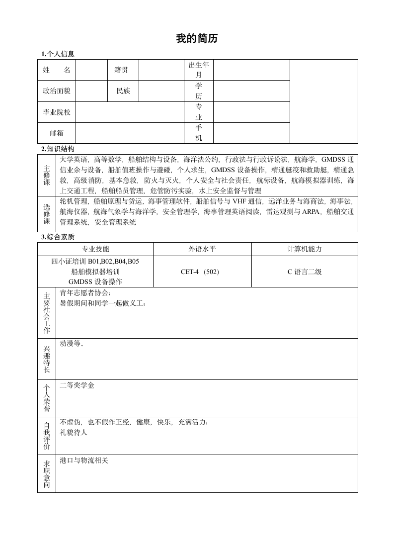 简历模板免费下载1