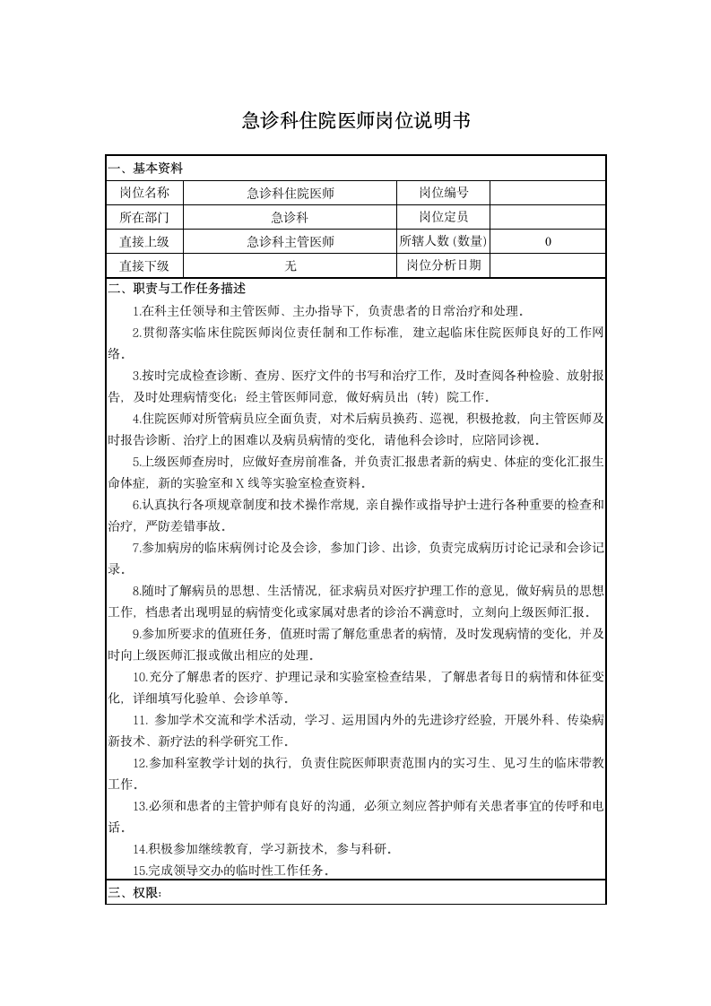 急诊科住院医师岗位说明书第1页