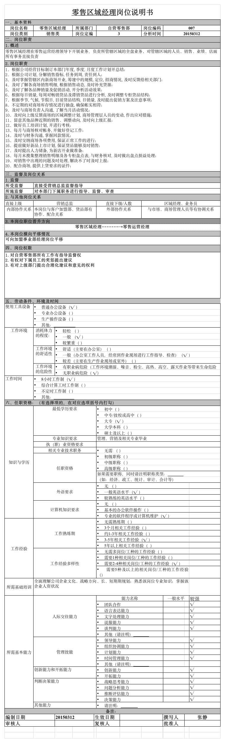 自营零售部岗位说明书7