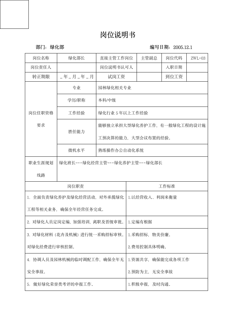 绿化部岗位编制及岗位说明书第3页