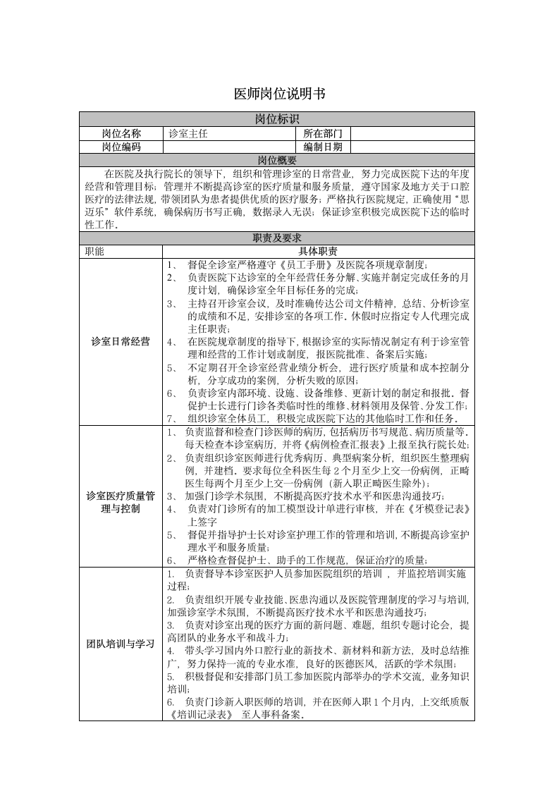 医师岗位说明书第1页