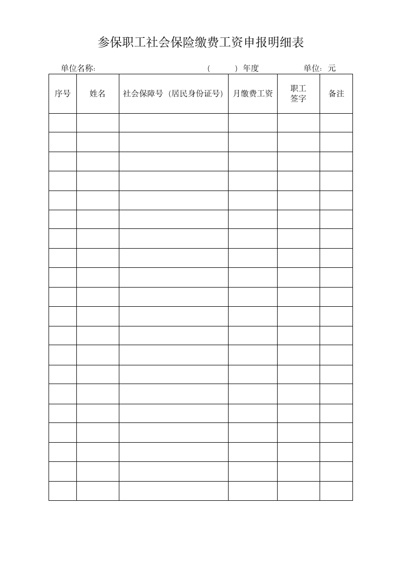 参保职工社会保险缴费工资申报明细表