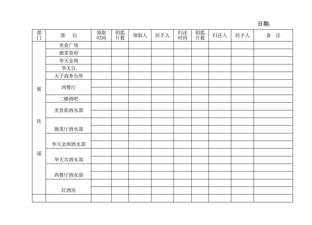 钥匙领取登记表