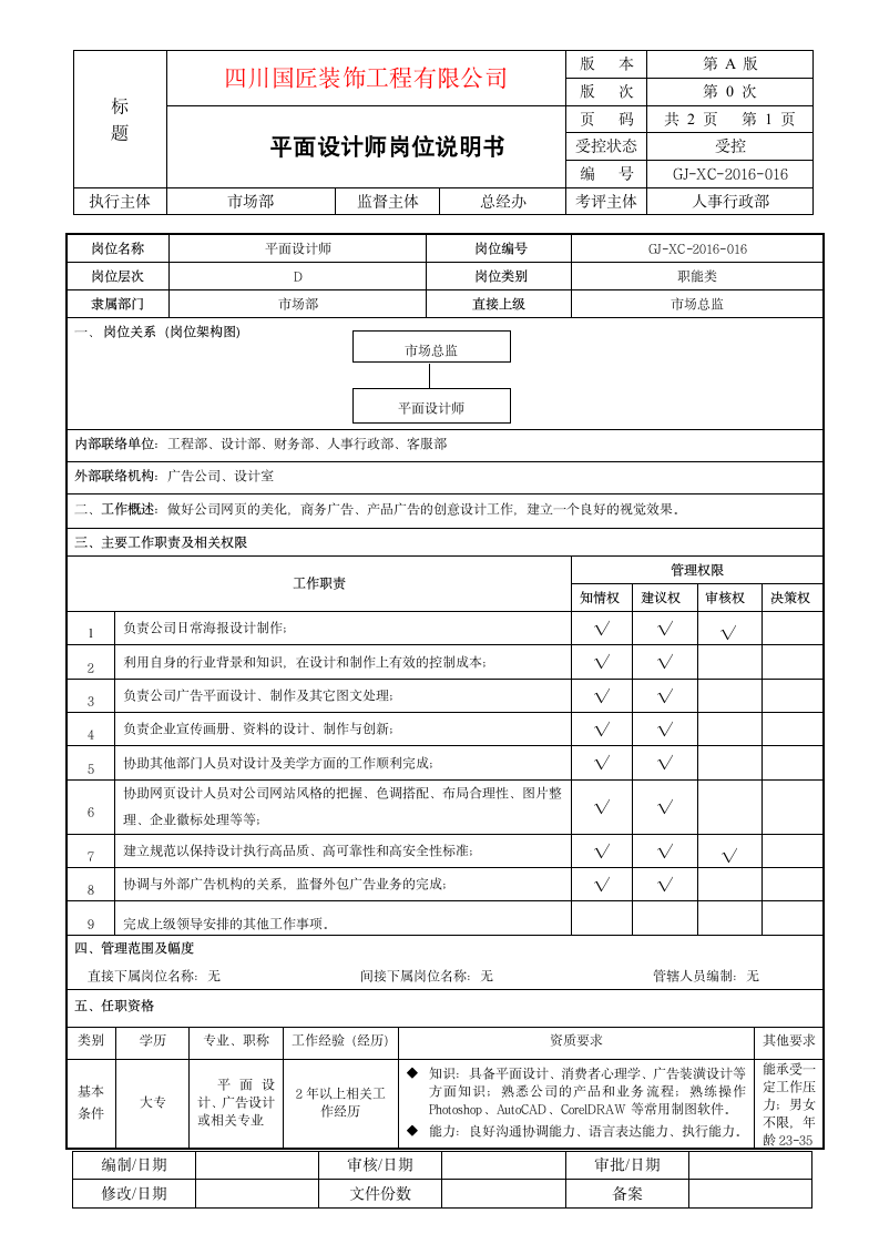 平面设计师-岗位说明书