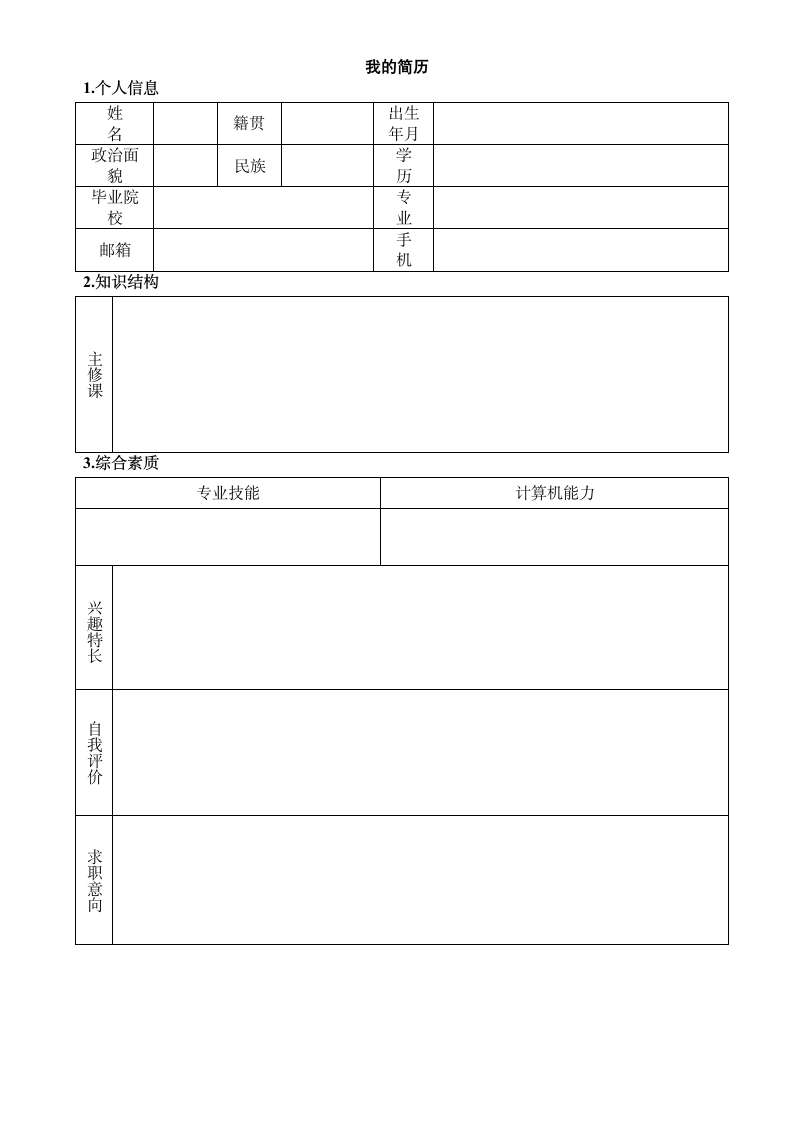 大学生个人简历模板