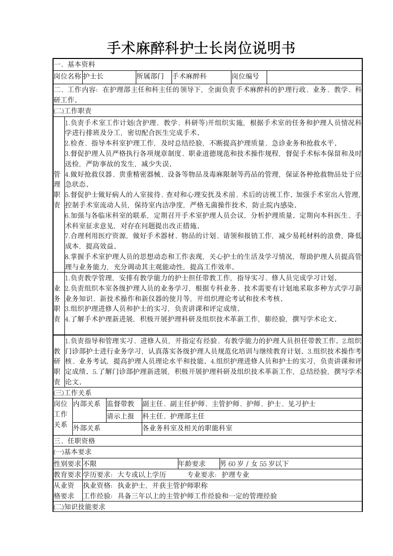 手术室护士长岗位说明书(5)第1页