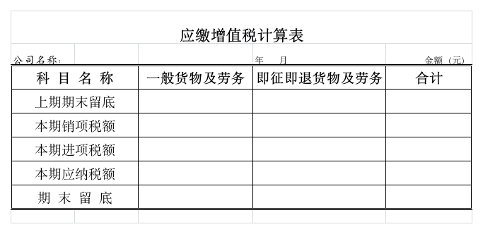 应交增值税计算表