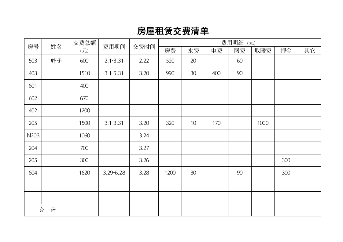 房屋租赁登记表第4页