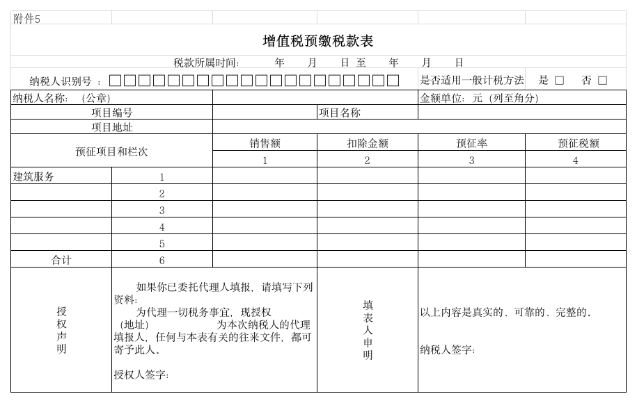 增值税预缴税款表