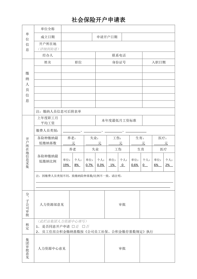 社会保险开户申请表第1页