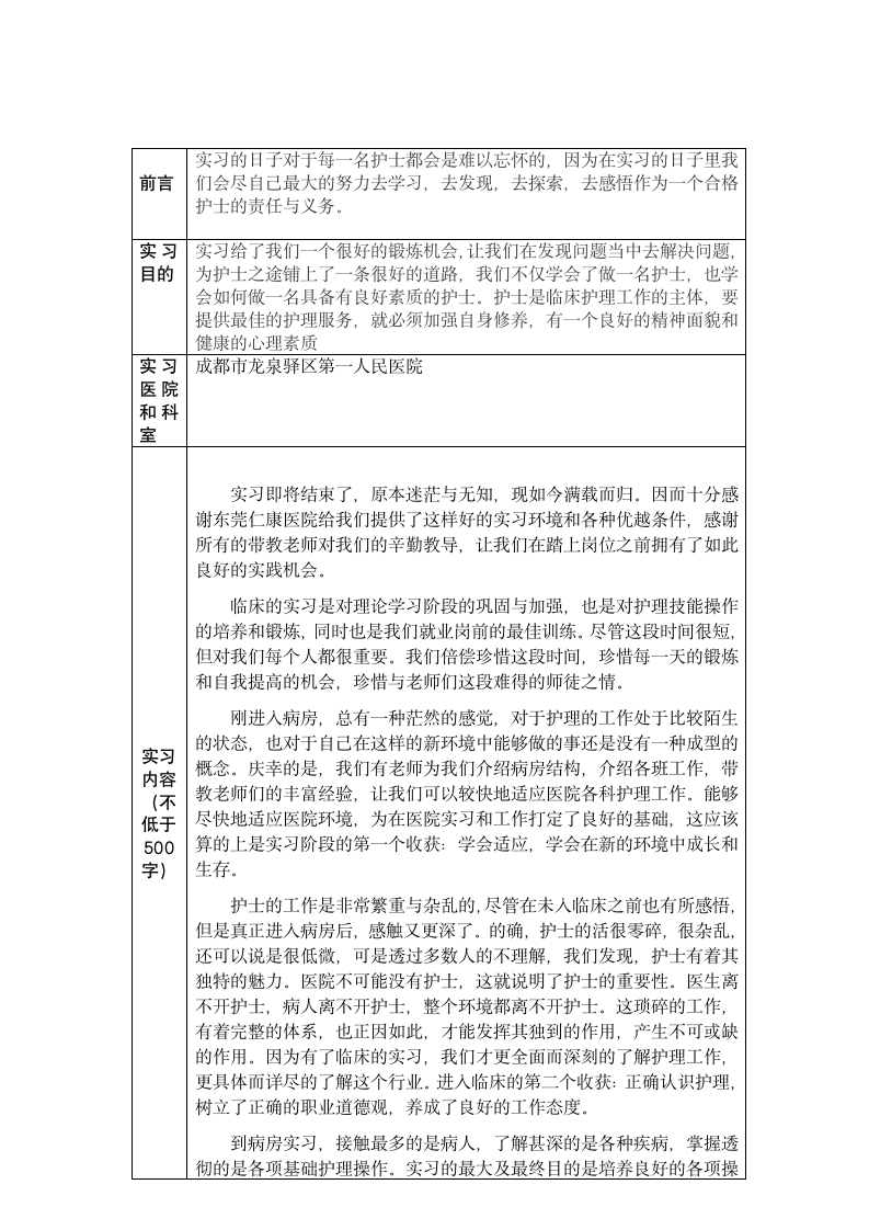 实习报告样表第2页