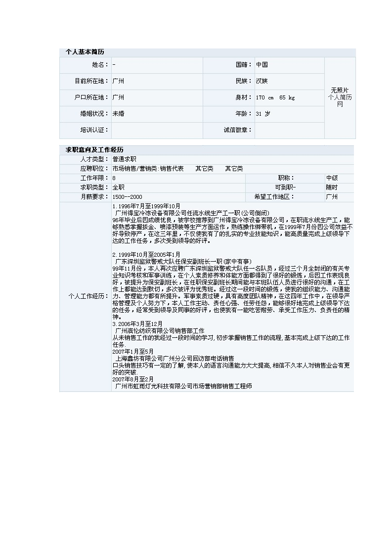 钳工专业简历模板表格第2页