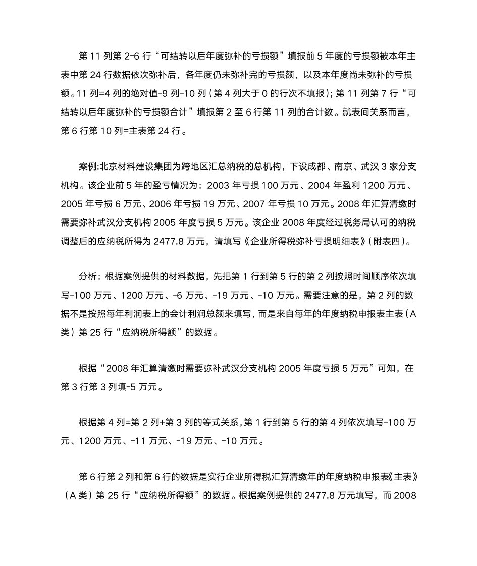 企业所得税弥补亏损表填写说明第2页