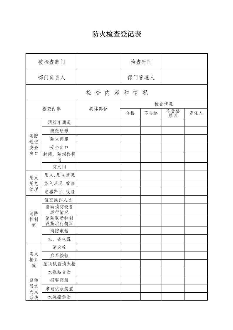 防火检查登记表第1页