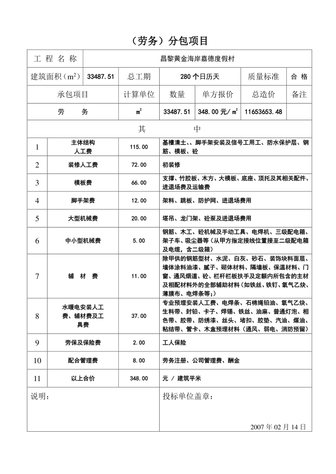 劳务项目投标书第2页