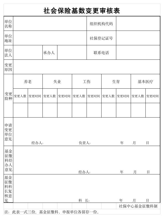 社会保险基数变更审核表和花名册