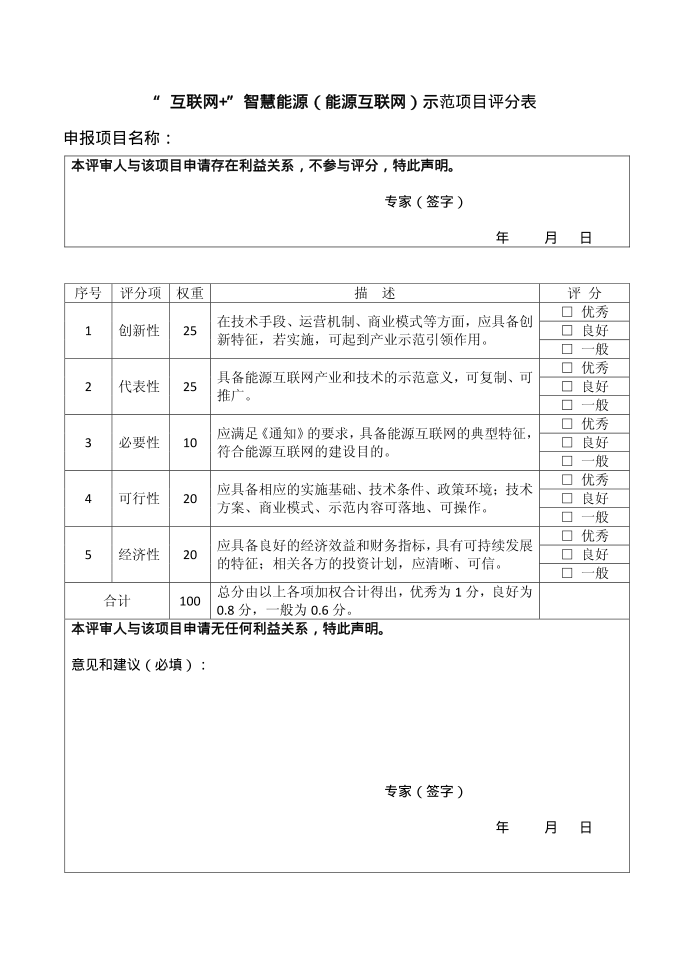 互联网+智慧能源（能源互联网）示范项目评分表第1页