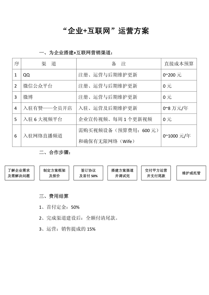 企业互联网+运营方案第1页