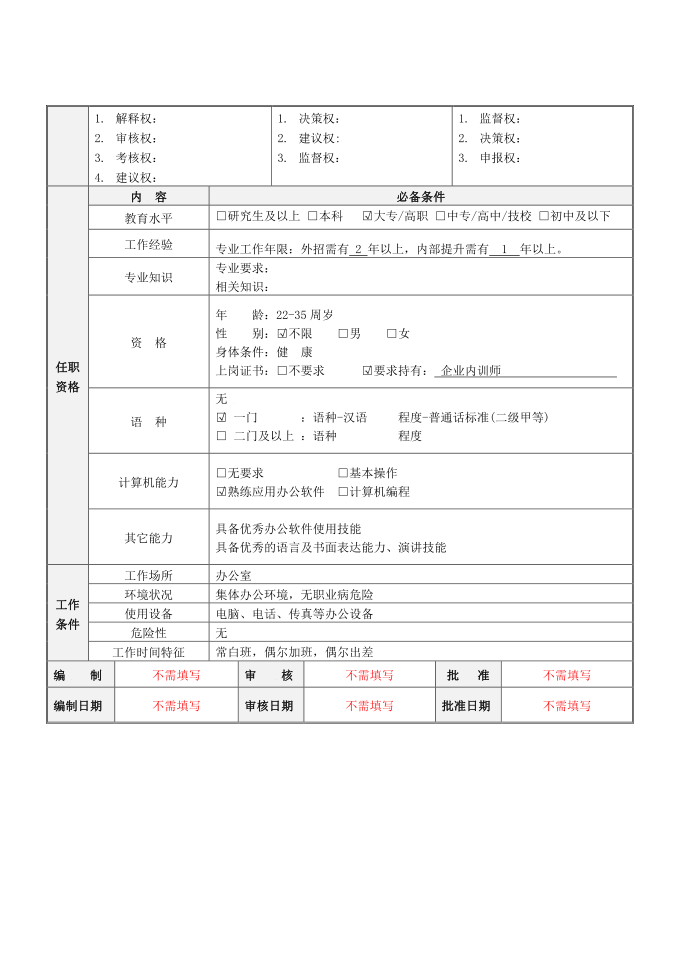 岗位说明书 (模板)第3页