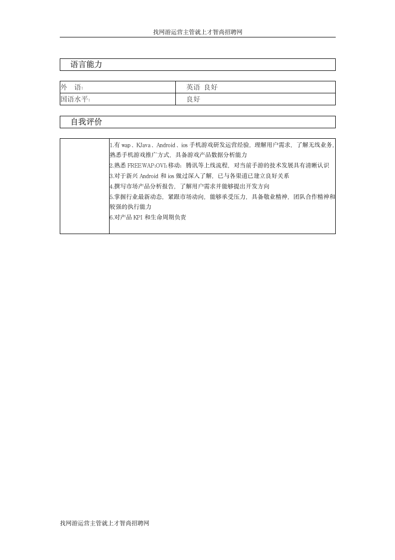 网游运营主管 个人简历模板第3页