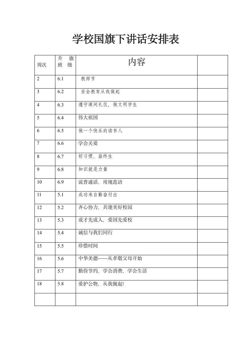 学校国旗下讲话安排表第1页