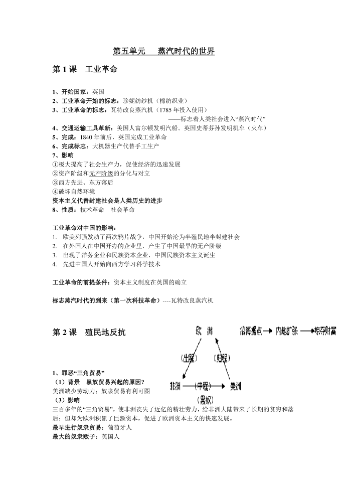 中考历史 初中历史复习 历史九上第五单元归纳