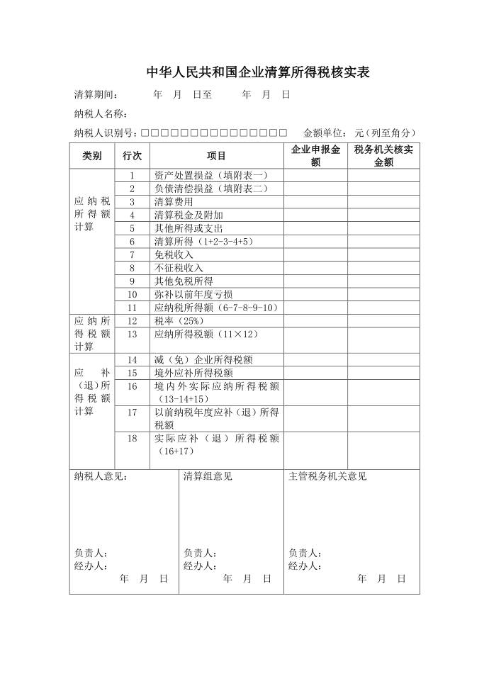 清算所得税核实表.doc