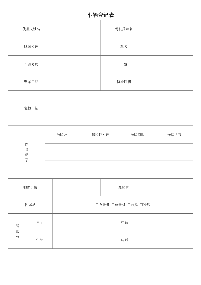 车辆登记表第1页