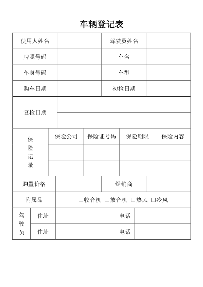 车辆登记表第1页