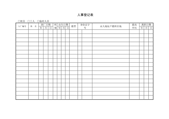 人事登记表