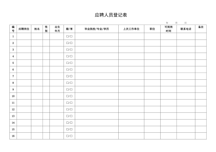 应聘登记表