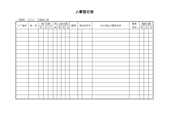 人事登记表