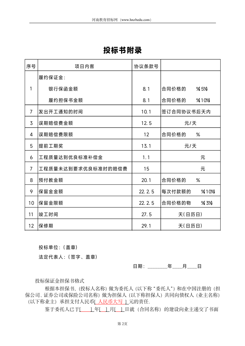 工程投标书-范本第2页